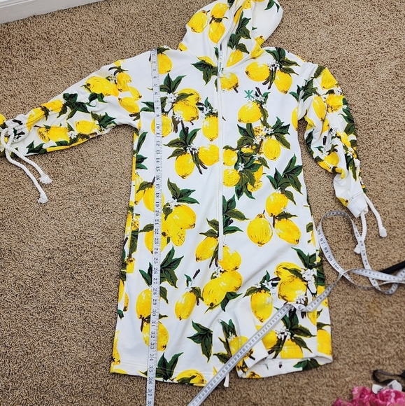 Onepiece Lemon Print Women's Jumpsuit Shorts Hooded Sipper Onesie Size Medium - Picture 12 of 12